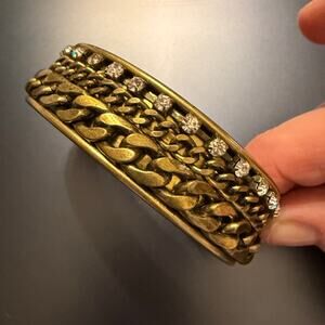 Unsigned Brass & Rhinestone Cuff Bracelet